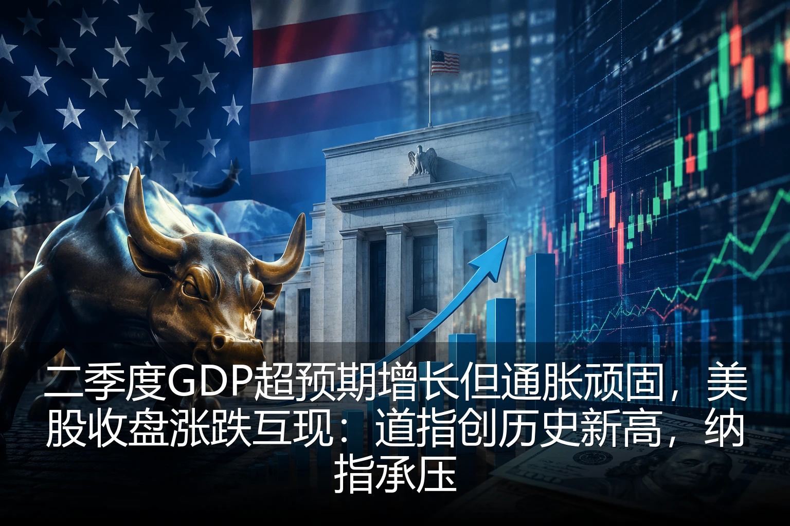 二季度GDP超预期增长但通胀顽固，美股收盘涨跌互现：道指创历史新高，纳指承压